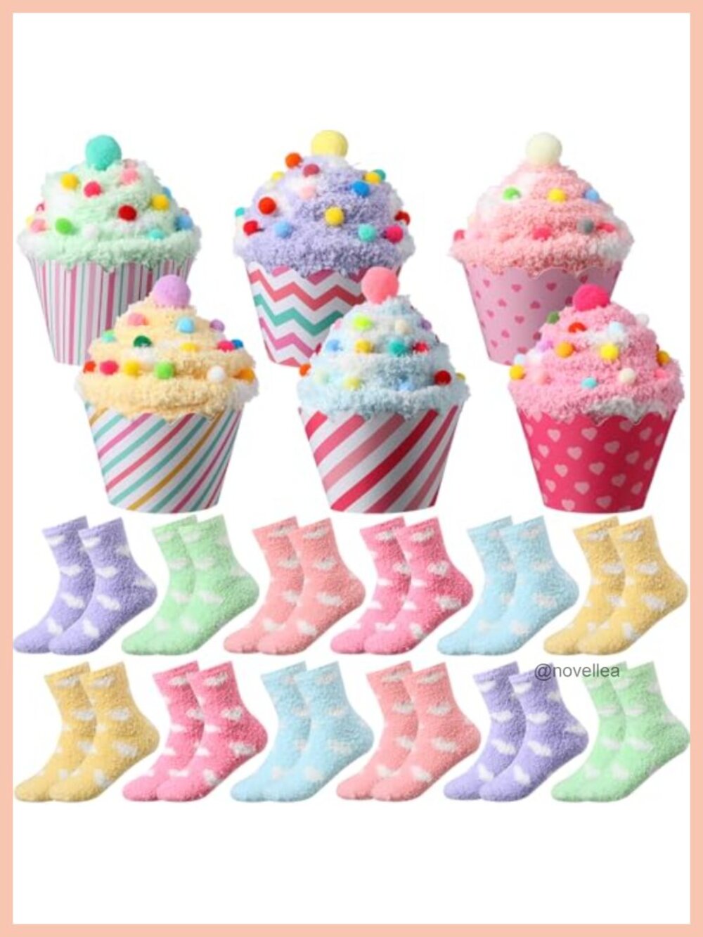 12 Pairs Fuzzy Coral Fleece Cupcake Socks Gift Set DIY Plush Slipper Socks Women